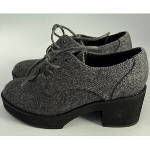 Eileen Fisher Judd Block-Heel Oxfords in Graphite Herringbone Size 6.5